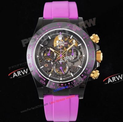 Rolex Skleleton Daytona Montoya Black Case Purple Strap Super Clone 4130 Watch